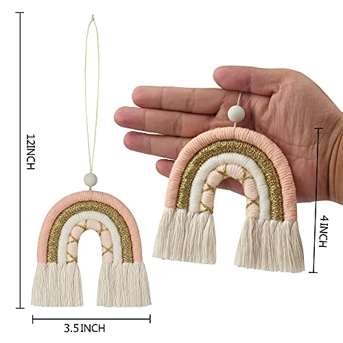 Image of BOHO GARDEN Macrame Rainbow Charm - Essential Oil Diffuser for Cars, Baby Nursery, Children's Bedroom & Home Decor - Colorful Decorative Hanging Air Freshener & Accessories - 3.5x4 - Rose Gold