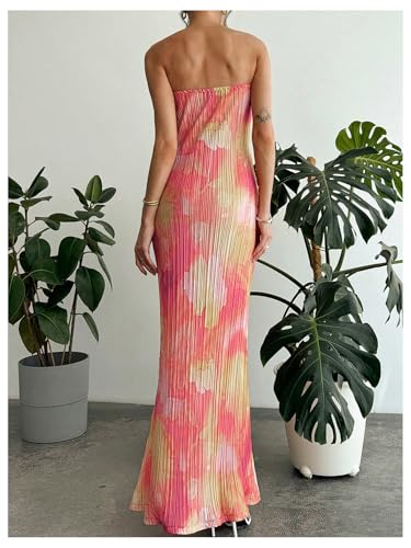 Floerns Women's Strapless Tie Dye Twist Front Tube Vacation Wedding Guest Maxi Dresses2