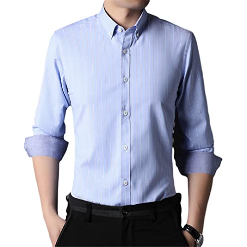 Chemise rayures verticales homme pour affiner la silhouette avec une coupe ajustée bleue
