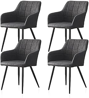 CLIPOP Dining Chairs Set of 4 Dark Grey Faux Leather Kitchen Leisure Chairs with Backrest and Armrests, Lounge Reception Chairs for Home Office Furniture