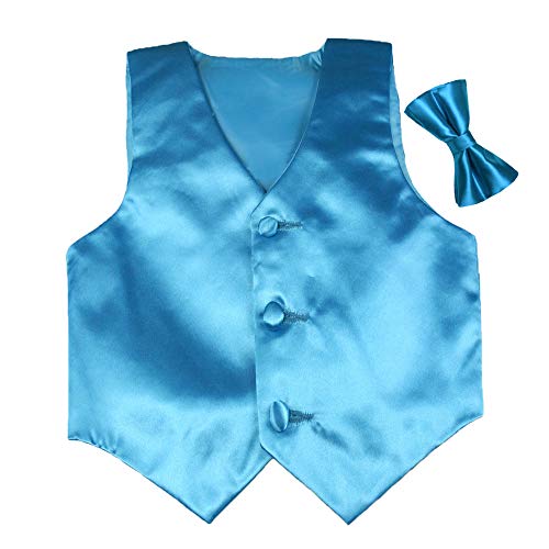 2pc Boys Satin Turquoise Blue Vest and Bow tie Set from Baby to Teen (10)