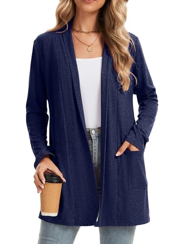 Bosmeer レディース カーディガン 長袖 軽量 ポケット付き ビジネス カジュアル 秋 ファッション 服 キュート トップス, ディープブルー, XX-Largeの商品画像（Amazon）