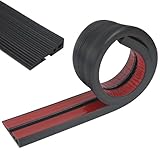 Btstil Türschwellenrampen, 90 x 7,5 x 2 cm Gummi Schwellenrampe mit 4 Kabellöchern, Rollstuhlrampe Selbstklebende für Rollstuhl, Kinderwagen, Rollator oder e Scooter (Schwarz, 2cm Höhe)