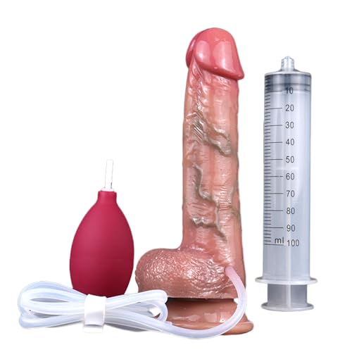 BeHorny Squirting Dildo Sex Toy, Liquid Silicone Mega Realistic Penis, Veins and Real Feel