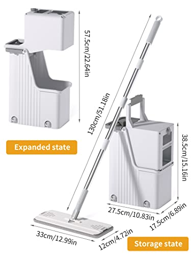 Mop And Bucket With Wringer Set, Flat Floor Mop And Bucket, Clean/Dirty Water Separation Save Water Design, 4Pcs Washable Microfiber, Household Cleaning Tools, For Hardwood, Laminate, Tile #TOP5