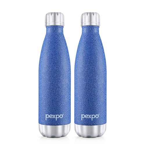 Image of Pexpo Thermos Water Bottle 500ml | Hot and Cold Flask | ISI Certified Steel Bottle | 3 Layer Insulation | Leakproof | (Pack of 2) for Home, Office | 2-Year Warranty |Electro| Blue