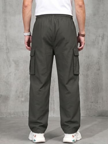 Image of GRECIILOOKS Men's Regular Fit Low Rise Polycotton Cargos | Cargo Track Pant | Loose Fit | Regular Trouser (Available in Plus Size)