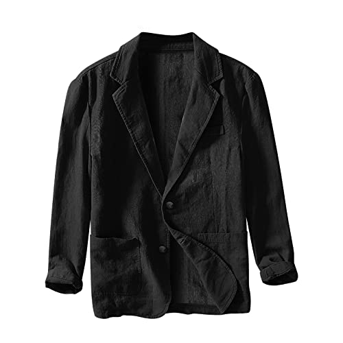 Blazer décontracté pour Homme en Coton et Lin avec Deux Boutons, Veste en Lin Simple et Ample pour Homme, Veste de Costume pour Les Loisirs et Les Loisirs ﻿