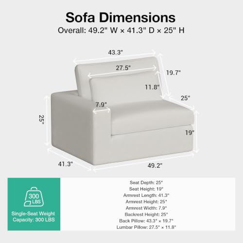 Image of Novilla Deep Seat Modular Sectional Sofa, Removable Washable Covers, Cloud Couch with Lumbar Pillows, Chenille Boneless Sectional Couch Beige, No Assembly Required, Left-Arm Chair