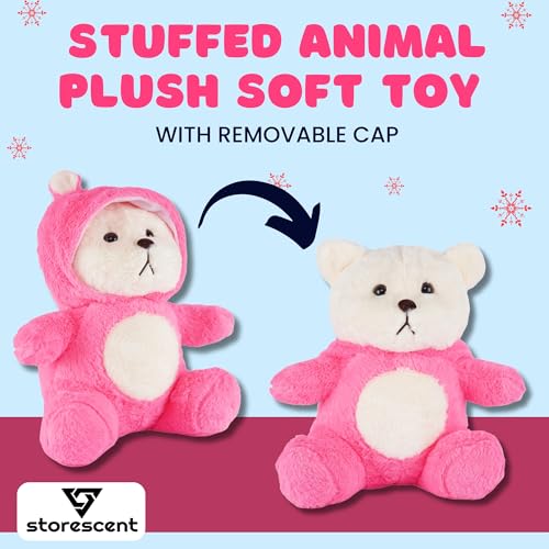 Image of Hooded Teddy Bear Plush Toy | Soft & Cute Stuffed Animal Toy for Hugging for Kids & Loved Ones - Dark Pink 45cm