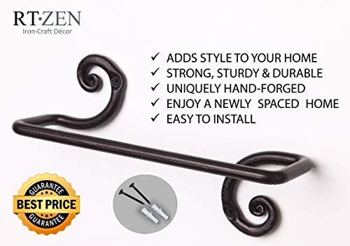 Rtzen 9063 Matte Black Hand Towel Holder For Bathroom - Handcrafted Farmhouse Wrought Iron Kitchen Towel Bar thumb #6