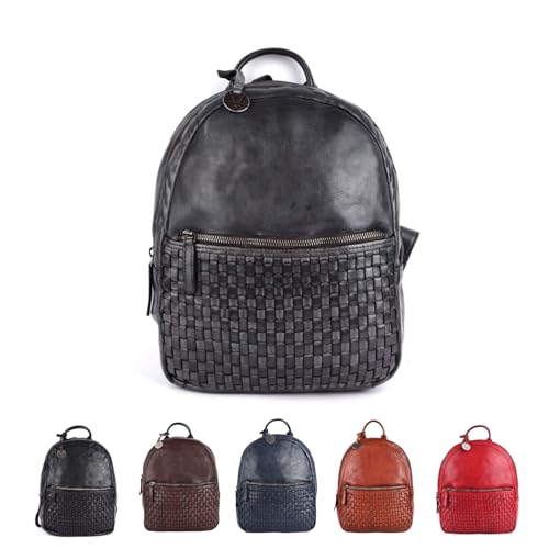 Image of Leather Backpack | Unisex Fashion Backpack Handbag | Genuine Leather | VL-054-BROWN | Adjustable Straps | 20L Capacity | 13 x 1 x 13 Inches | Vintage & Functional Design