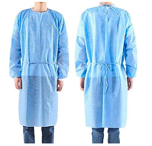 Protective Gowns Disposable 10/25/50 PC, Isolation Gowns Disposable Elastic Wrists, Protective Suit Disposable Anti-Spitting Anti-Oil Stain Blue Gown, Size: Universal - Poilweap (10PC, Blue)