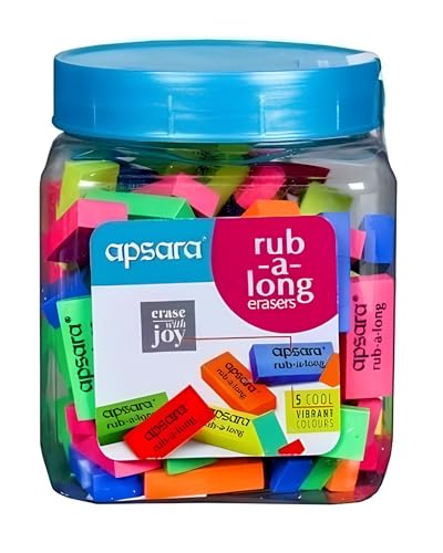 Image of Apsara Non-Dust RAL Erasers Jar | Large Size Clean Erasing | Smooth, Residue-Free & Long-Lasting Erasers for School, Office & Art - Pack of 100 Eraser