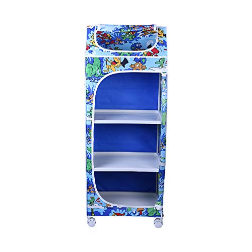 Image of Little One's | 4 Plastic Shelves Baby Foldable Wardrobe (Made in India), Unbreakable Material, (Steel Structure) | Jungle Blue | H4 /AB