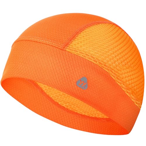 YANIKY Cooling Skull Caps for Men Breathable Mesh Helmet Liner Sport Skull Caps for Women Sweat Caps Lightweight Cycling Cap (Orange)