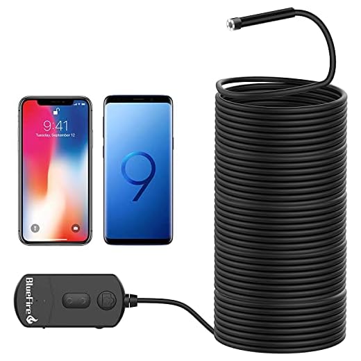 BlueFire Uppgraderat WiFi endoskop 1080P 8,2 mm 1800 mAh 2 MP zoombar halvstyv kabel vattentät endoskop kamera inspektionskamera boreskop för iOS Android smartphone surfplatta