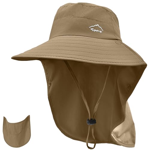 Image of Rosoz Sun Hat for Men Women with Neck Flap,Wide Brim UPF50+ Fishing Hat with Detachable Face Cover Outdoor Sun Protection Hat