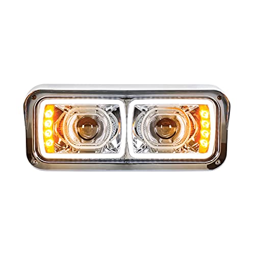 United Pacific 31154 Dual 4”x 6” High Power LED Chrome Projection Headlight w/LED Turn Signal & Position Light Bar, Dual Function, Durable Fender Liner - Driver Side - ONE Unit