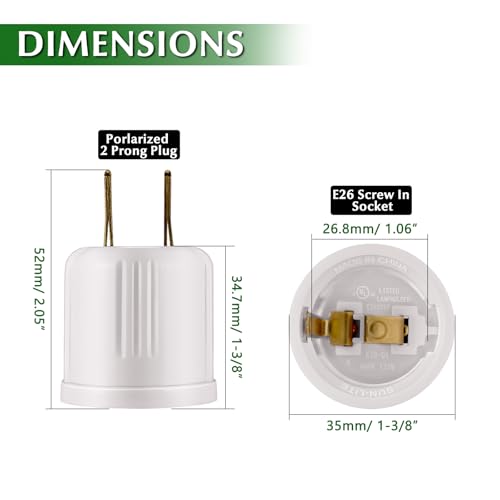 outlet to socket adapter plug-in light socket convert outlet to light bulb socket polarized 2-prong outlet to e26 e27 screw base bulb socket 660 watt 125 volt ul listed 4-pack