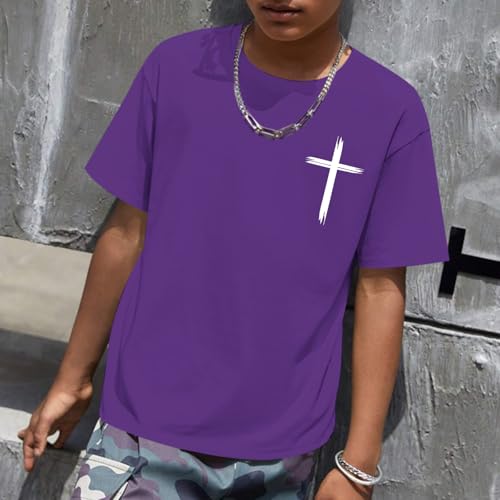 Image of KEEVICI Boys Christian Graphic Tees God Jesus Shirts for Kids Cross Faith Bible Verse Inspirational Religious Cotton T Shirt