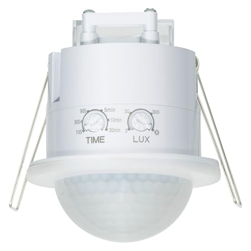 SEBSON Bewegungsmelder Unterputz Außen 20m / 360 - Decken Montage programmierbar LED geeignet Einbauloch Ø63-66mm PIR Infrarot Sensor 3-Draht
