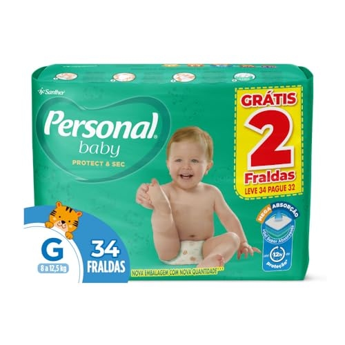 Fralda Infantil Personal Baby Protect e Sec G Mega 9x34pads Leve 34 pague 32 Unidades