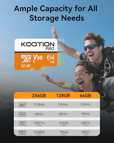 Image of KOOTION 64GB Micro SD Card 10-Pack with Adapter, U3 TF Flash Memory Card V30, A1, 4K UHD, microSDXC Memory Card