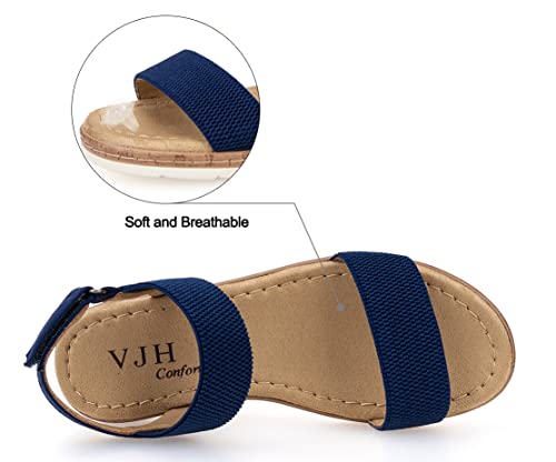 Image of VJH confort Women's Flat Sandals Open Toe Elastic Ankle Strap Slip on Comfy Low Wedge Sandals