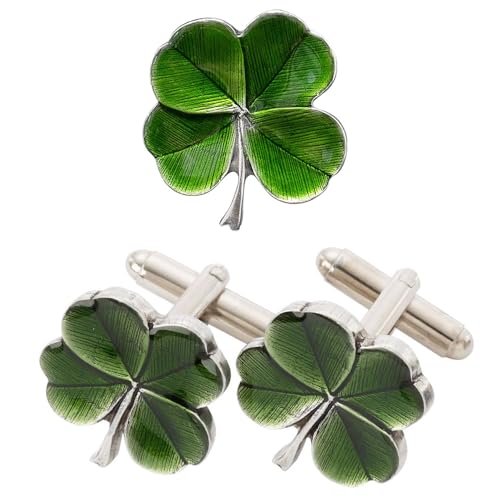 DANFORTH Four Leaf Clover Lapel Pin & Cufflinks – Handcrafted Pewter Shamrock Accessories, Elegant Gift for Men, Made in USA