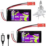 7.4V 600mAh JST 20C Batteries for DEERC F35 4 Channel Brushless RC Plane for Adults Remote Control...