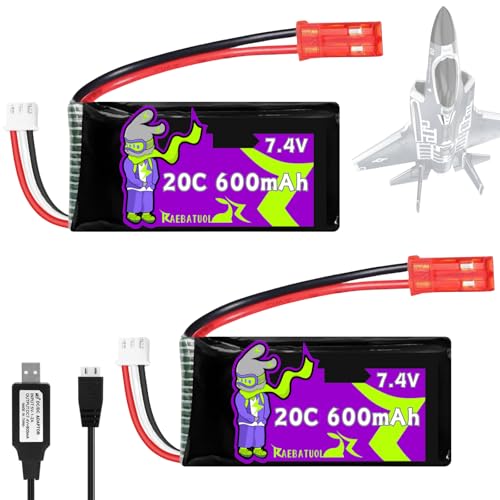 7.4V 600mAh JST 20C Batteries for DEERC F35 4 Channel Brushless RC Plane for Adults Remote Control...