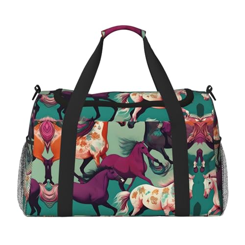 Sac de sport noir avec imprimé différents types de chevaux One Size