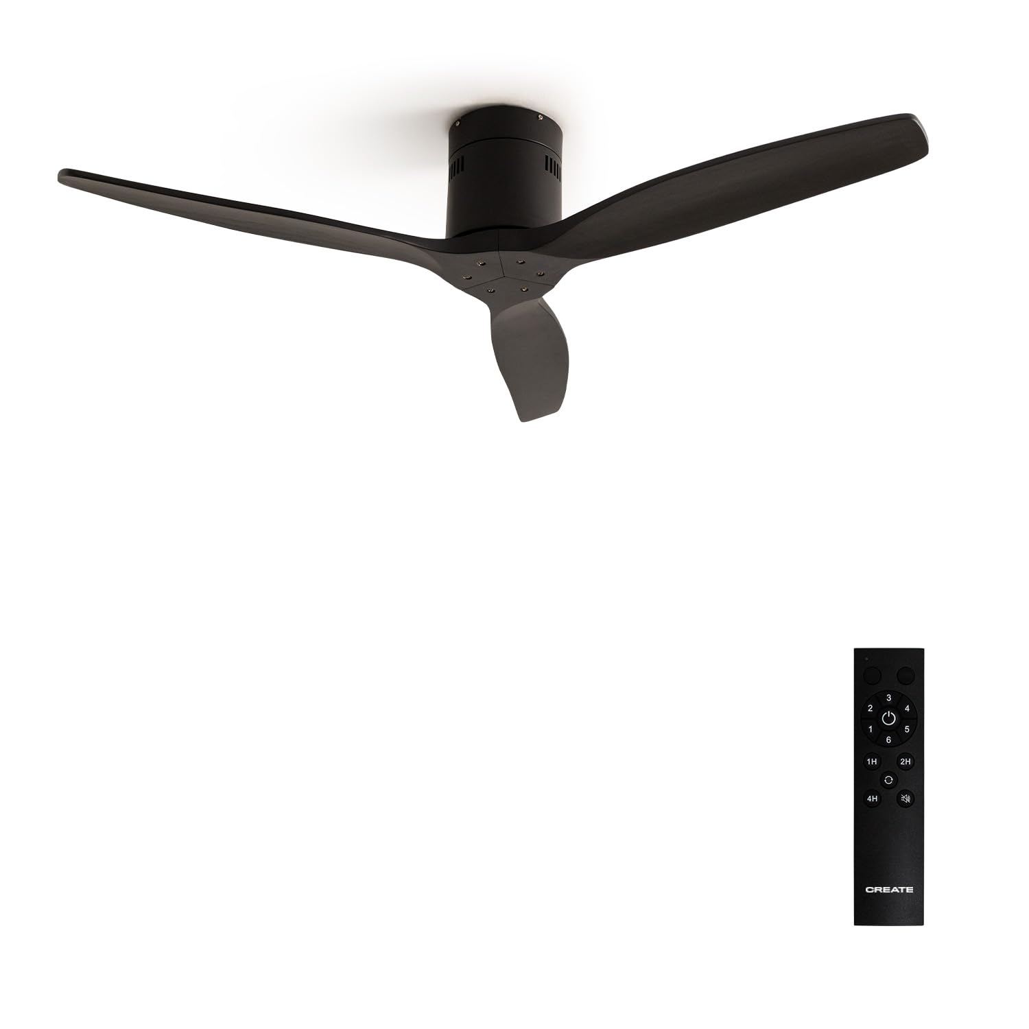 CREATE / WINDCALM/Ventilador de techo ABS negro y mando / 40W, Silencioso, Ø132 cm, 6 velocidades, temporizador, función verano-invierno