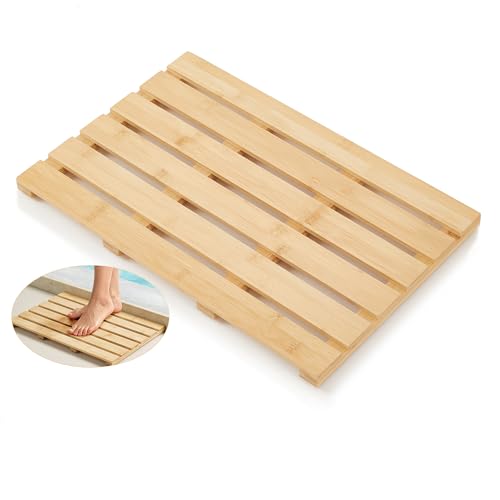 Yampos Bamboo Bath Mat, Non-Slip Waterproof Shower Mat with Rubber Feet...