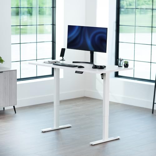 Image of VIVO White 60 x 30 in Standing Desk, DESK-KIT-1W6W-30 | Electric, Holds 220 lbs, Sit Stand, Height Adjustable, Extra Deep Table Top, Memory Presets, 1B Series, White Frame