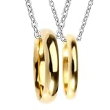 Ayoiow Colier Par A 2, Collar de acero inoxidable para parejas, anillo pulido dorado colgante collar para hombre