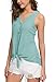 IWOLLENCE Womens Loose Henley Blouse Sleeveless Button Down T Shirts Tie Front Knot Tops Blue-Green X-Large