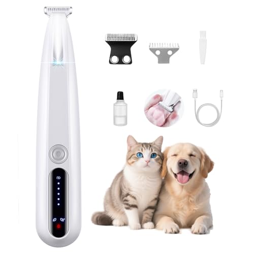 Cofiabby 2025 New 2 Mode Paw Trimmer for Dogs & Cats - Electric Quiet Dog & Cat Grooming Trimmer, Rechargeable Clipper with LED Light, 2 Blades, Waterproof for Paws/Ears/Face