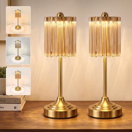 Set of 2 Vintage Cordless Accent Table Lamp 14" High,