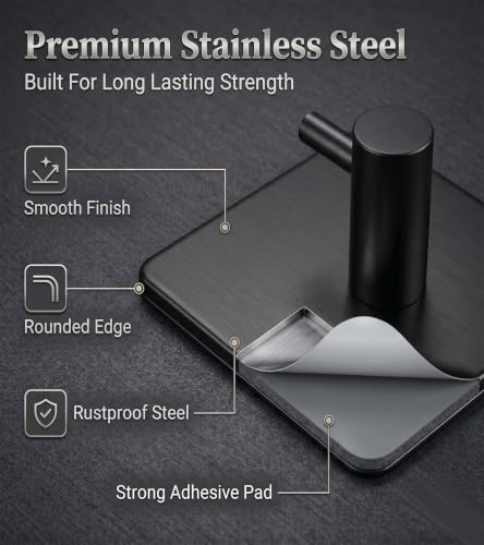Image of Enclave Heavy Duty Adhesive Hooks, Stick on Wall Adhesive Hangers, Strong Stainless Steel Holder, Self Adhesive Hooks for Kitchen Bathroom Home Door Towel Coat Key Robe. (Cube RND Black, Pack of 4)