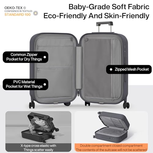 mixi Checked Luggage with Cup Phone Holder Hard Shell Rolling Travel Suitcase with Spinner Wheels,24 Inch Rock Grey by mixi - Image 3