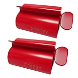 XYKEEY Toothpaste Tube Squeezer - Set of 2 Toothpaste Squeezer Rollers, Metal Toothpaste Tube Wringer Seat Holder Stand (Red)