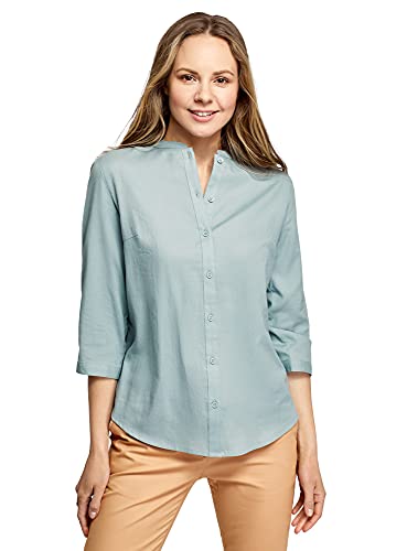 oodji Collection Mujer Camisa de Algodón con Cuello Mao, Azul, ES 40 / M Cover
