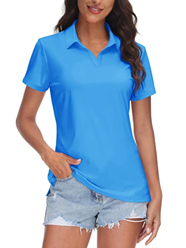 Image of TACVASEN Women's V-Neck Polo Shirts UPF 50+ Short Sleeve Sun Protection Quick Dry Golf Polos Collared Shirt