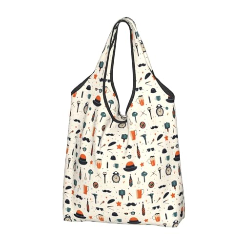 Nevjipu Bolsa grande para mujer, diseño de sombrero, reloj, gafas, ligero, reutilizable, plegable, cómodas bolsas de compras para comestibles, bolsa de tela, trabajo, viajes, playa con asas