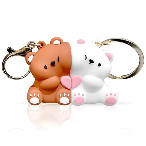 YIPFEN 2 peças porta-chaves casal de ursos bonitos, porta-chaves bonito, porta-chaves em forma de urso de desenhos animados no dia dos namorados ideal para casais