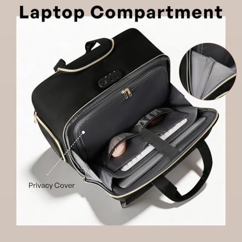 Image of Arcoyard Rolling Laptop Bag Women, Rolling Briefcase for Women for Work, 17 Inch Computer Bag with Multi-Wheels, Fashion Flap Laptop Bag With Wheels for Work Business, Black