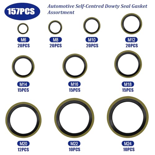 Maierke M1-O-080 157Pcs Automotive Self-Centered Bonded Seal Dowty Washer,10 Metric Sizes (M6 To M24) Bonded Seal Oil Washers Gasket Assortment Kit thumb #1