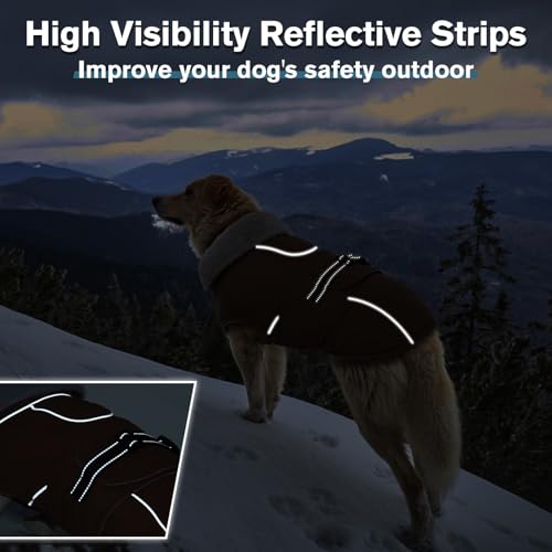 Image of Lelepet Dog Coats for Medium Dogs Waterproof Dog Jacket with Adjustable Fit | Reflective Winter Coat Pet Fleece Vest Windproof Cold Weather Coats with Adjustable Buckle & Leash Hole, Brown, M